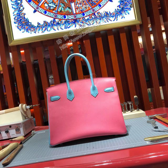 Hermes女包 愛馬仕經典款Birkin包 epsom皮手掌紋 Hermes鉑金拼色女士手提包  am2078